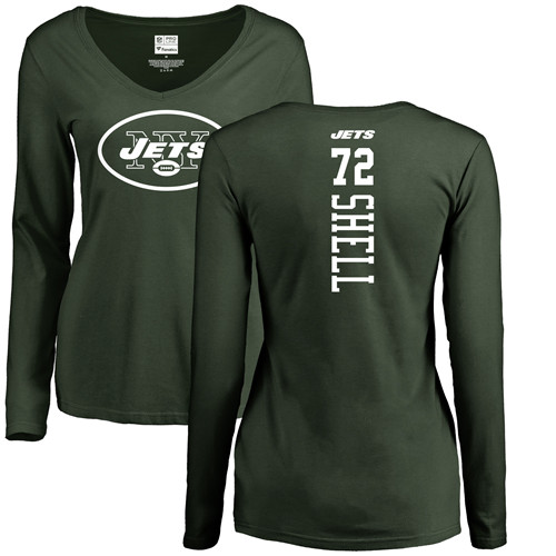 New York Jets Green Women Brandon Shell Backer NFL Football #72 Long Sleeve T Shirt->women nfl jersey->Women Jersey